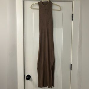 Heartloom stretch midi mock neck dress with slit